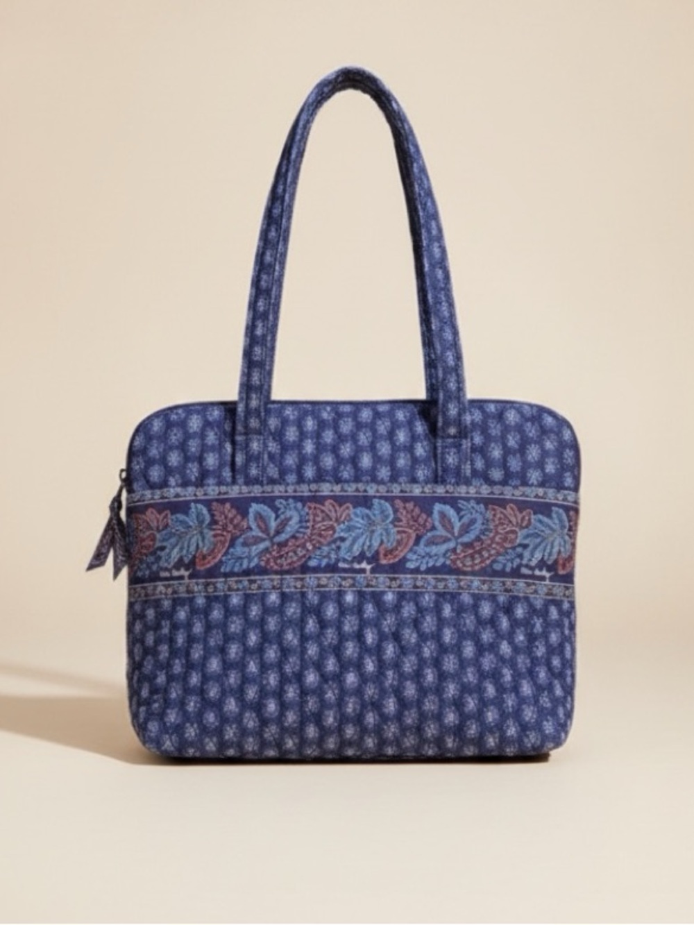 VERA BRADLEY Quilted Laptop/Tablet/Shoulder Bag, Blue/Burgundy Floral Print